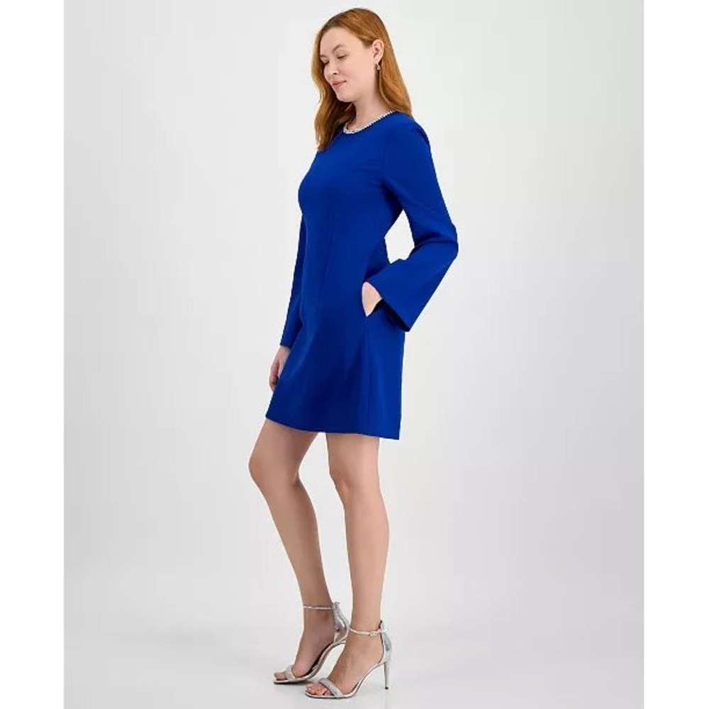 Tahari ASL Shift Dress Womens 12 Cobalt Blue New With Tags Rhinestone Trim $169
